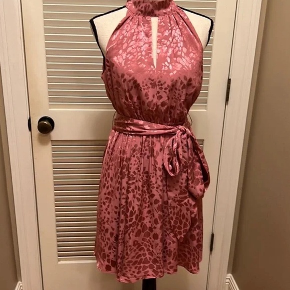 NWT Anthropologie Pink Leopard Halter Neck Mini Dress sz SMALL - Picture 5 of 11